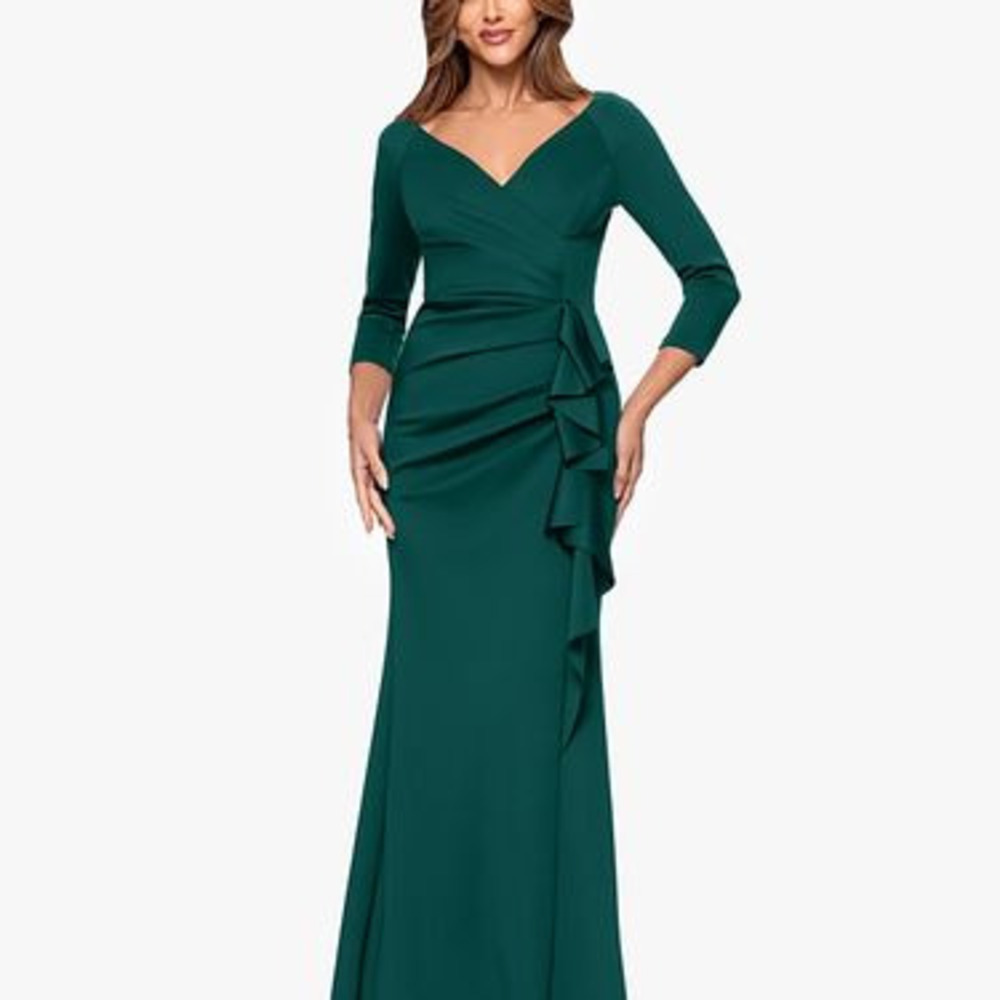 XSCAPE Petite V-Neck 3/4-Sleeve Dress